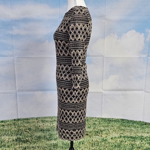 CACHE | CROCHETED LACE COCKTAIL BODYCON QUARTER SLEEVE DRESS - Picture 5 of 16